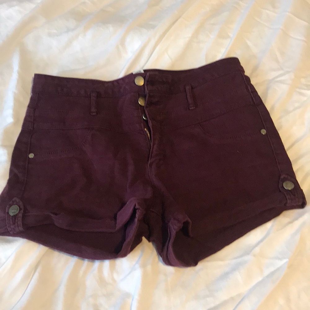 High rise burgundy jean shorts